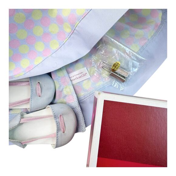 NEW American Girl CHRISSA SUNDRESS Polka Dot Flower Hair Barrettes Shoes Box - Picture 7 of 8